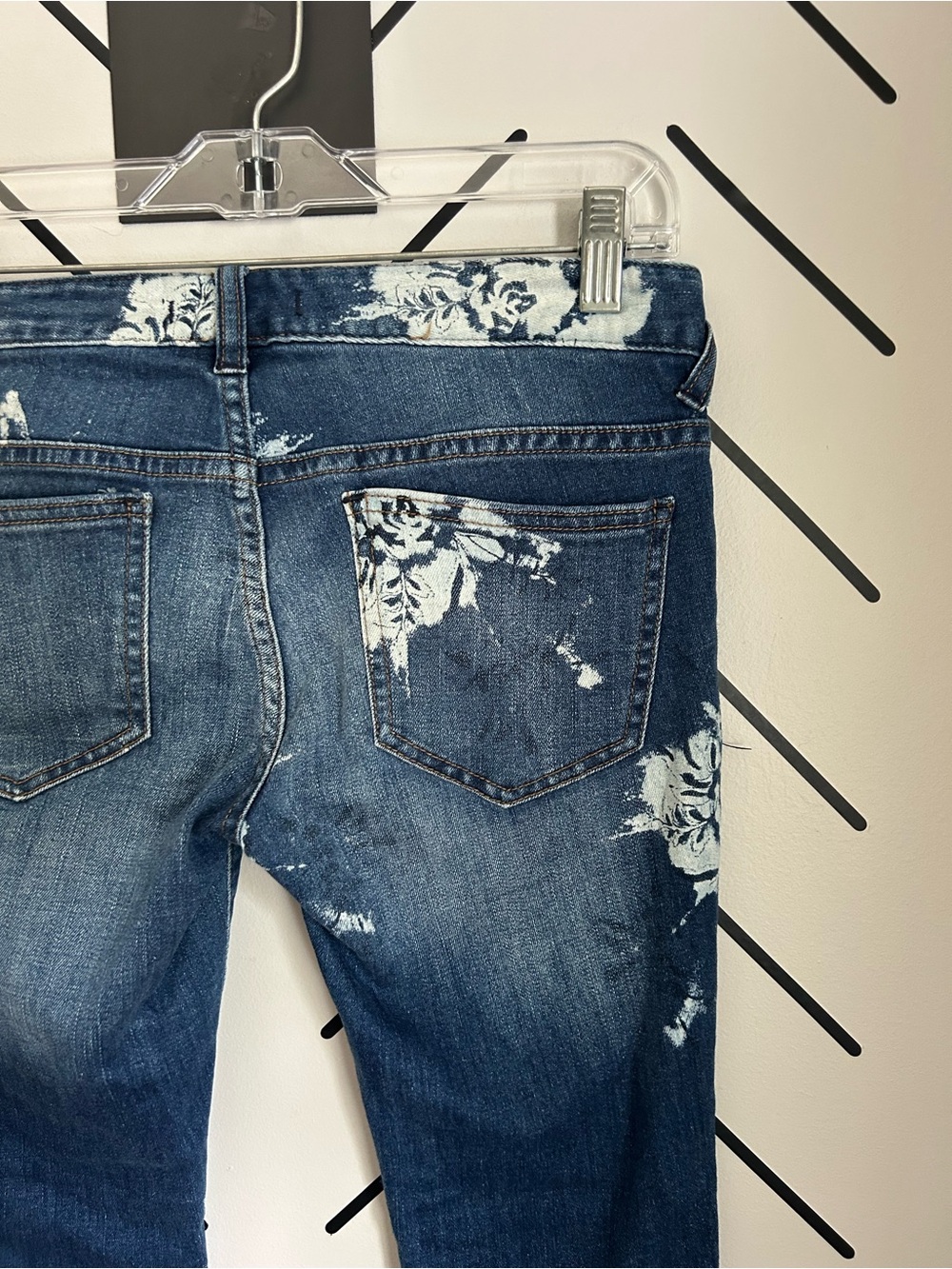 Free People mid-rise skinny denim jeans floral acid wash print